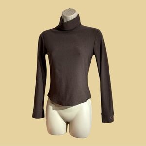 Vintage Bisou Bisou Brown Turtleneck Long Sleeve Stretch Top Small Made in USA